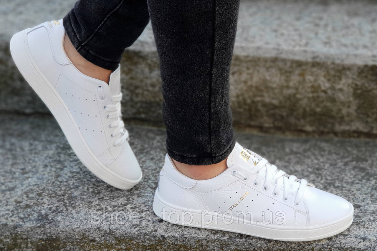 

Кроссовки Adidas Stan Smith реплика, женские, подростковые натуральная кожа белые (Код: Ш1231а)