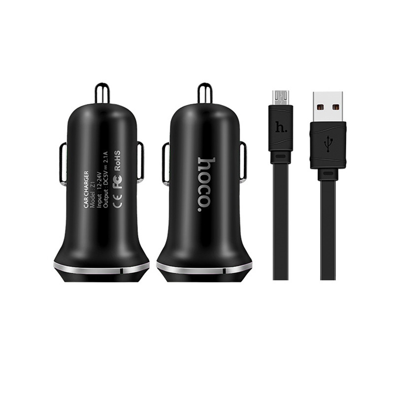 

Автомобильное зарядное устройство Hoco Z1 c Lightning USB 2USB 2.1А Black