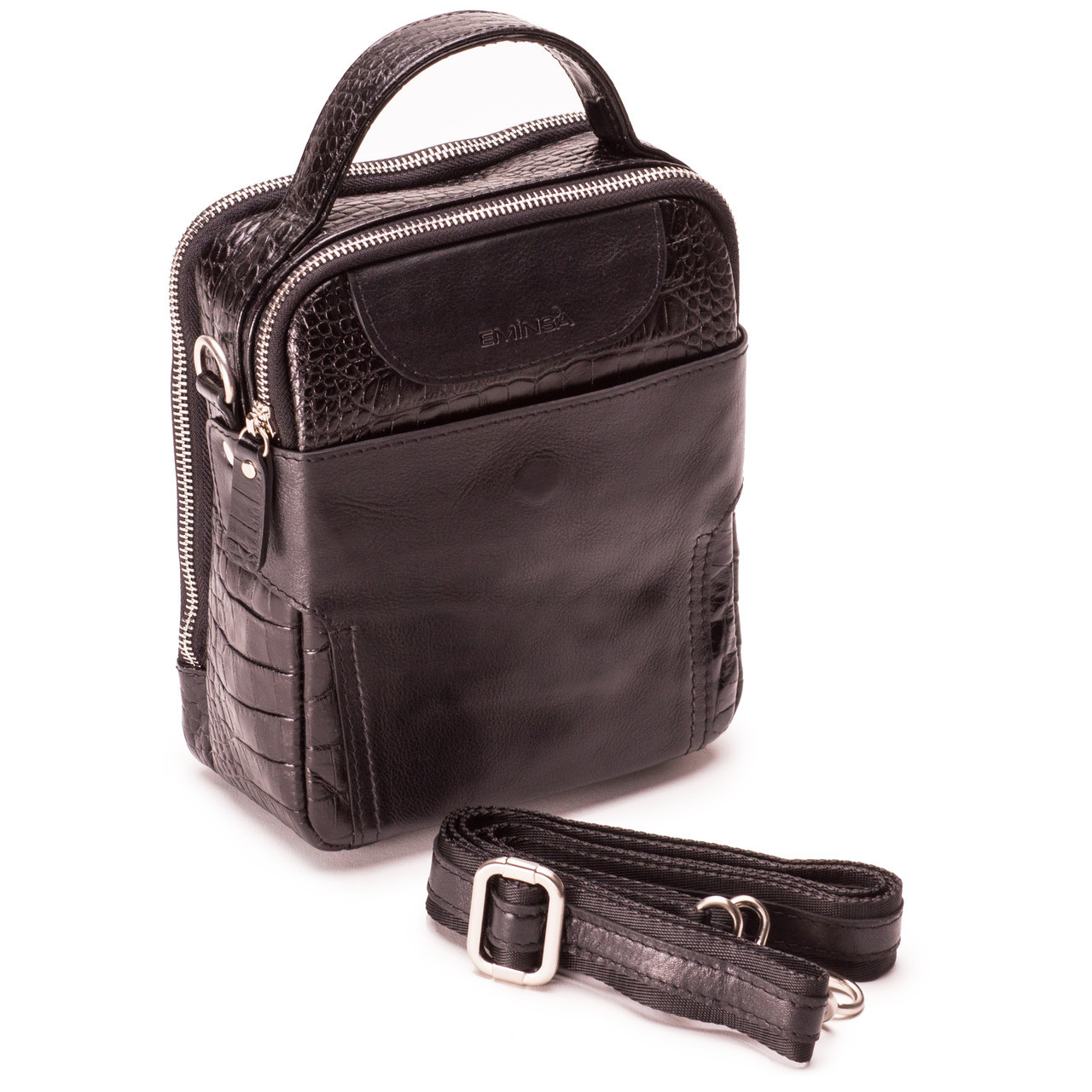 Мужская сумка барсетка кожаная черная Eminsa 6002-4-1