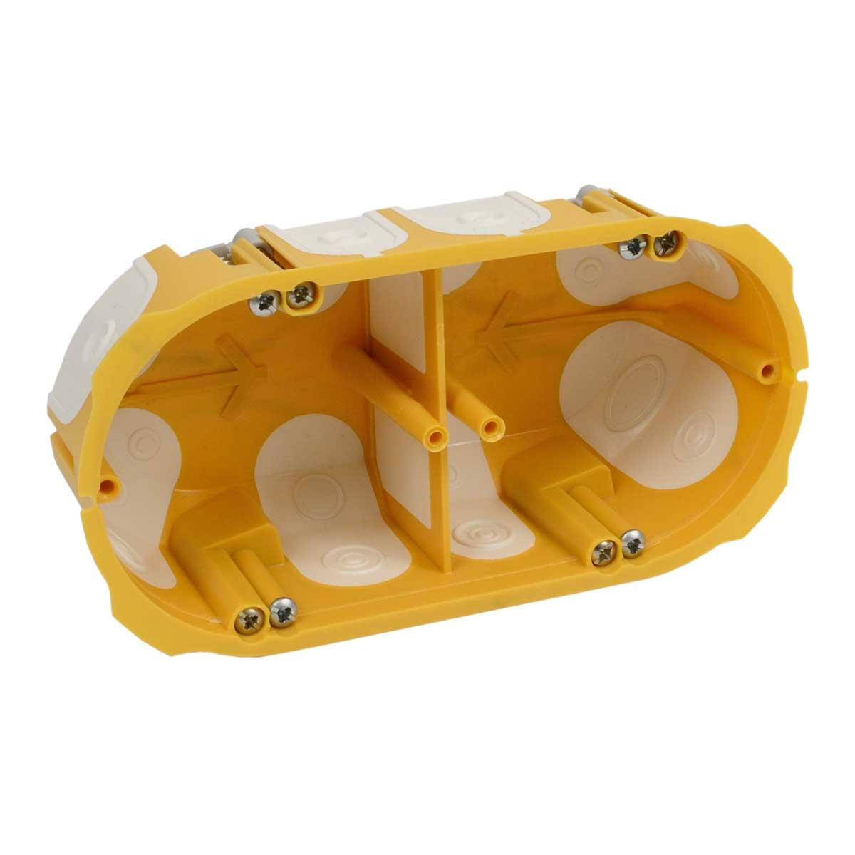Коробка приладова, подвійна з еластичними вводами ПВХ; Жовта; 138х68х50мм