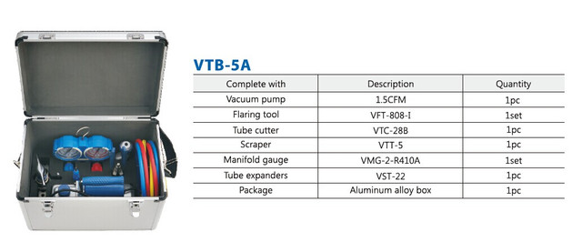 набор  VALUE VTB-5А  (Вакуумный насос ,  1 трубореза 28 В, вальцовка 808-I, коллетор   R410A,R407C,R22,R134A, шланги,риммер,ручная развальцовка) ящик