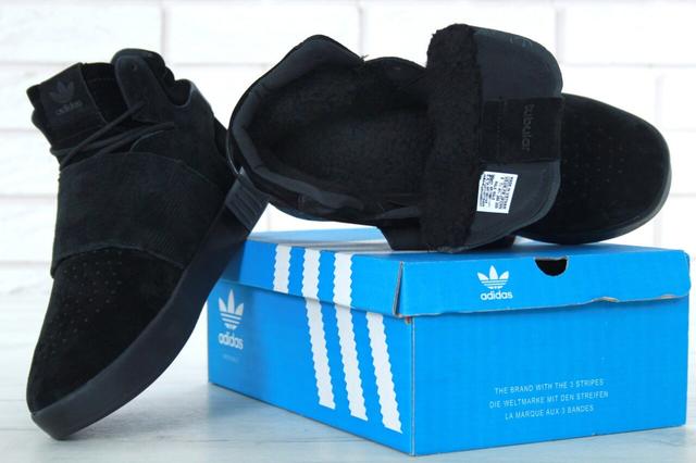Зимові кросівки з хутром Adidas Tubular Invader Strap Triple Black фото