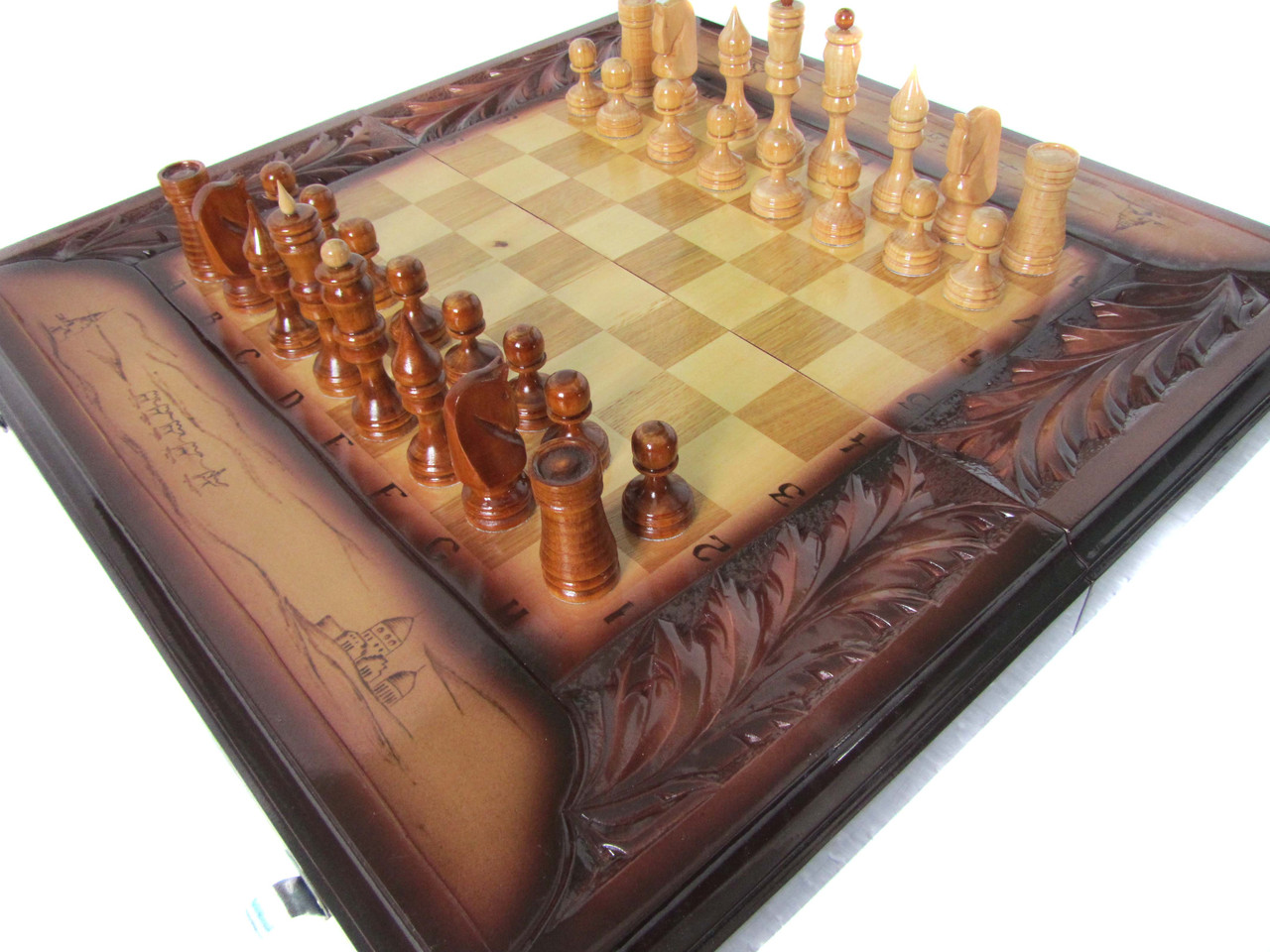 Настольная игра 3 в 1,нарды,шахматы и шашки ручной работы-шпон