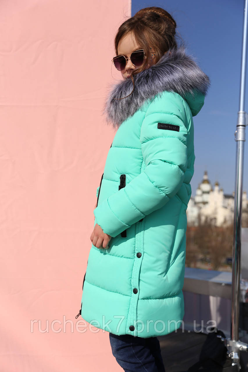 Зимнее детское пальто для девочки Вики рост 116, Украина мята