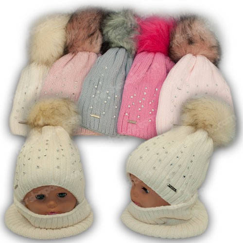 Дитячий комплект - шапка помпоном і шарф хомут для дівчинки, 46-48