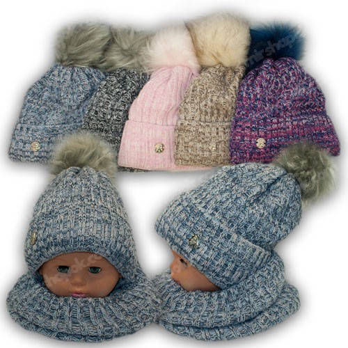 Дитячий комплект - шапка з помпоном і шарф хомут для дівчинки, 48-50