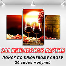 Картини для інтер'єру на полотні Вино у бакалах , 45х70 см, (30x20-2/45x25), фото 2