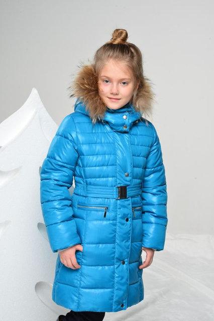 Зимнее пальто для девочки (искуственный пух) мембранная ткань цвет лаз