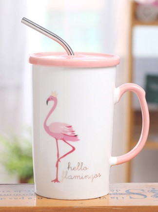 Чашка с крышкой и трубочкой Flamingo 350 мл 