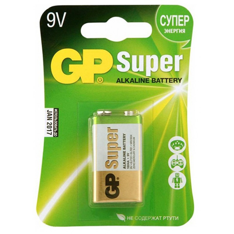 Батарейка GP Super Alkaline Battery 1604A 6LF22 Крона 9V: продажа, цена .