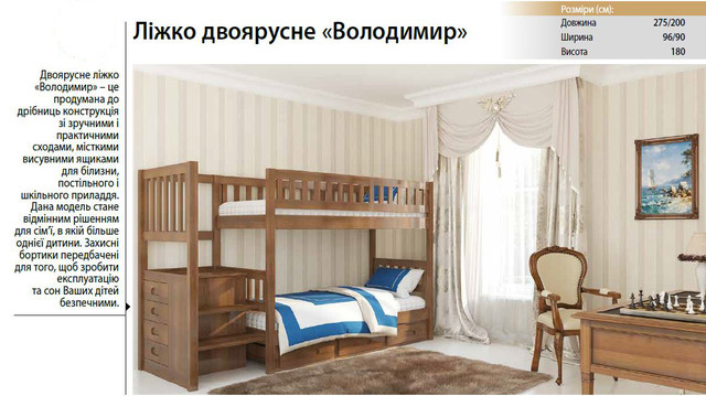 Кровать двухъярусная Владимир (характеристики)