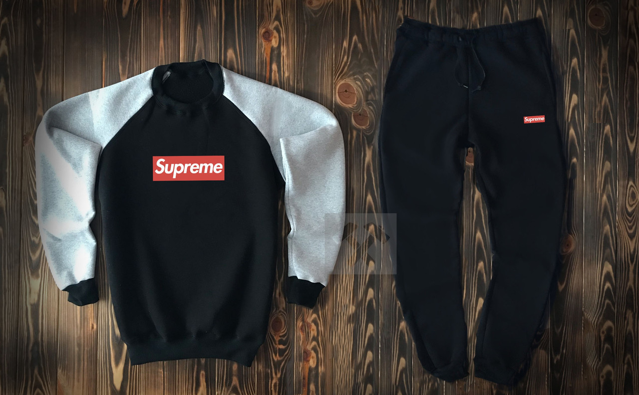 

Зимний мужской спортивный костюм Supreme черного цвета