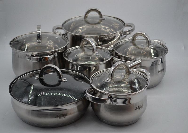 Большой набор кухонной посуды кастрюль 12 предметов Benson BN-212Нет в наличии