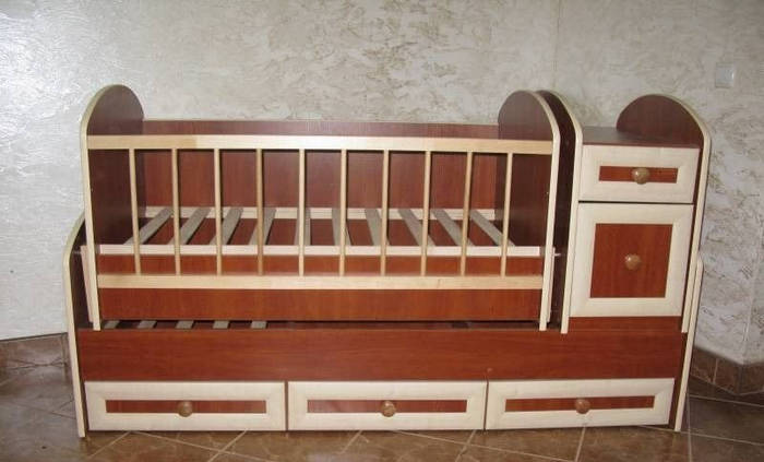 Детская кроватка "Трансформер МДФ" (кроватка+ комод-пеленатор+ стол+ подростковая кровать) - фото 2