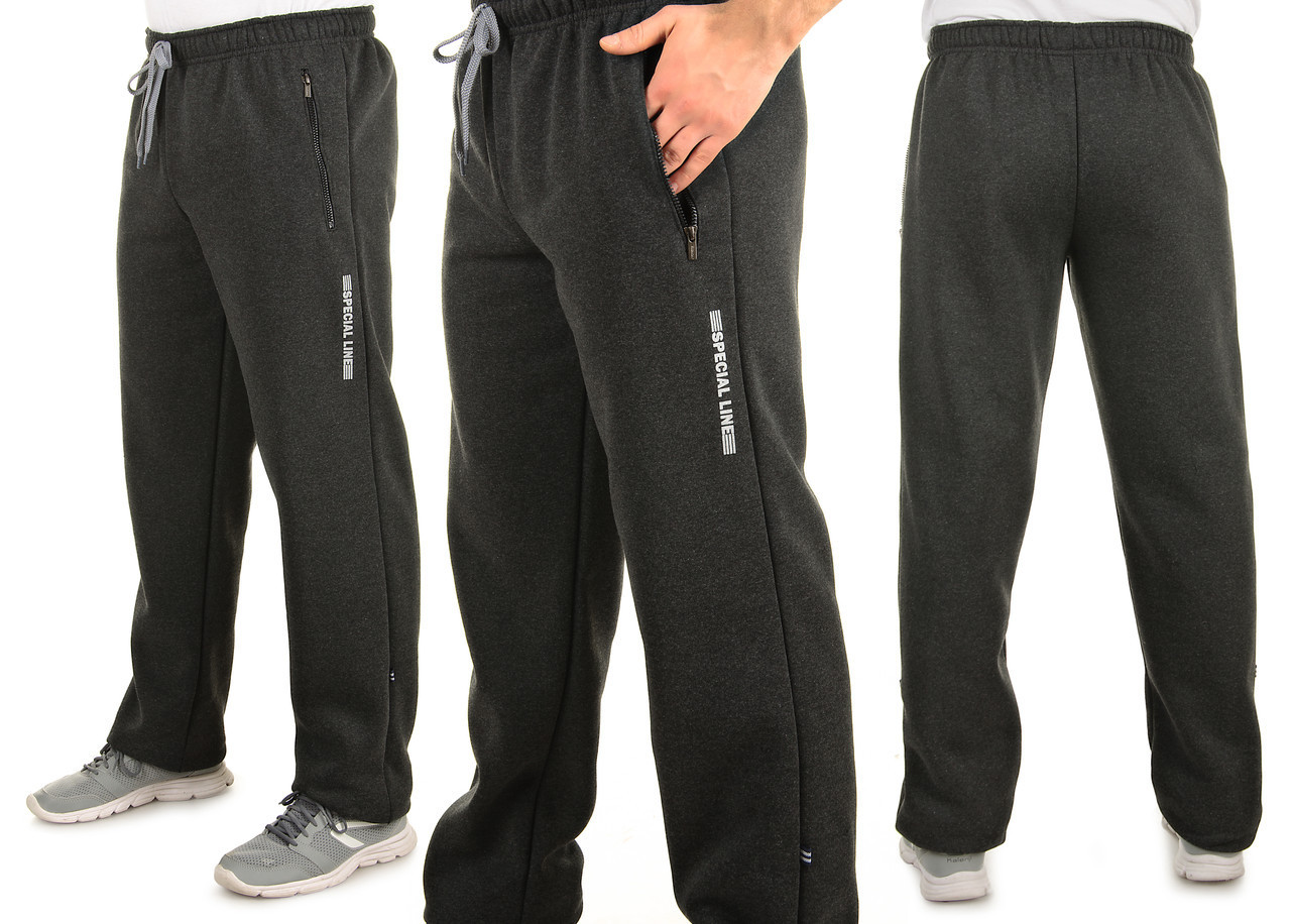 

Р-р 48-58, Батал мужские теплые трикотажные штаны с начесом, хаки, Черный;серый;синий