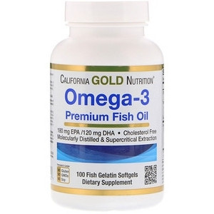 

Омега-3, Omega-3, рибий жир премиум класса, California Gold Nutrition, 100шт, США.