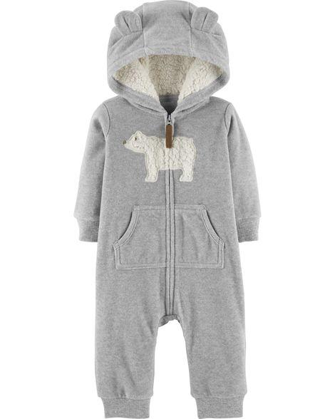 

Комбинезон флисовый Картерс на мальчика 18 мес. Белый медвежонок Polar Bear Hooded Jumpsuit Carter's (США), Светло-серый