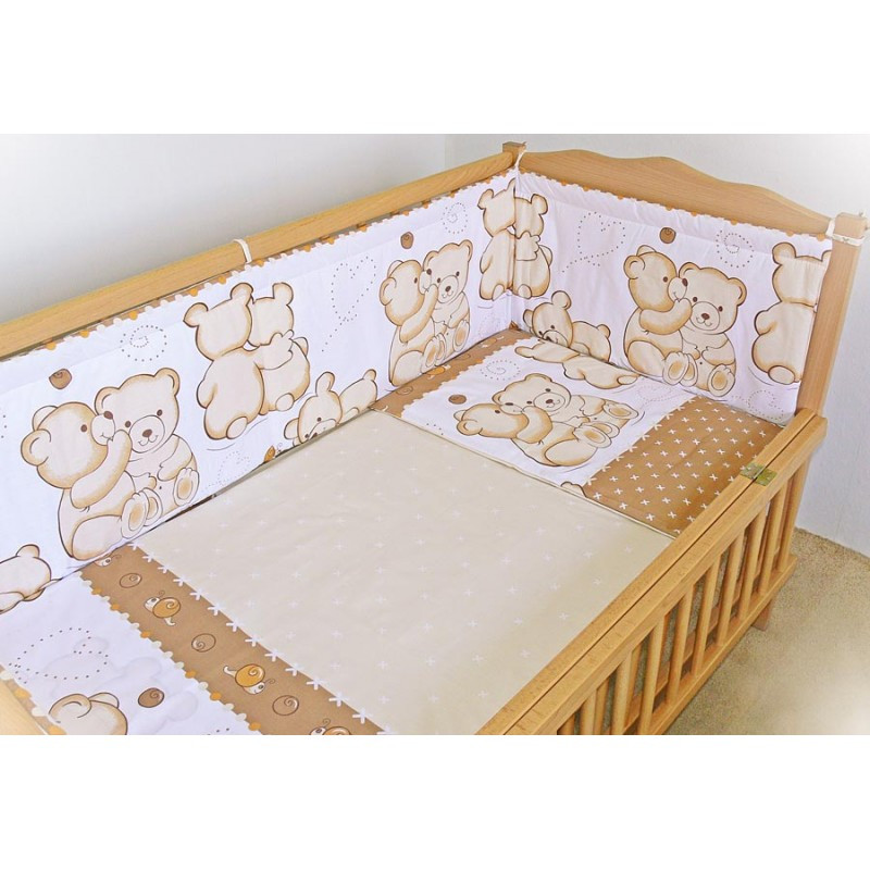 Защита бампер в детскую кроватку  из двух частей Мишки с улиткой шоколНет в наличии