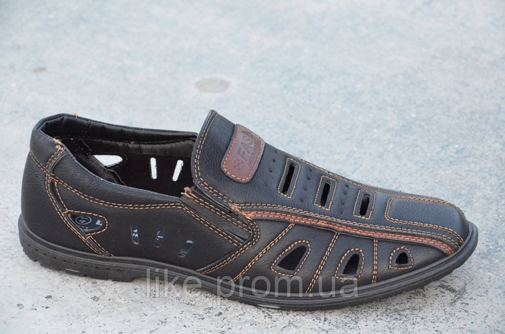 

Туфли летние в дырку мужские искусственная кожа черные популярные Украина (Код: 692а)