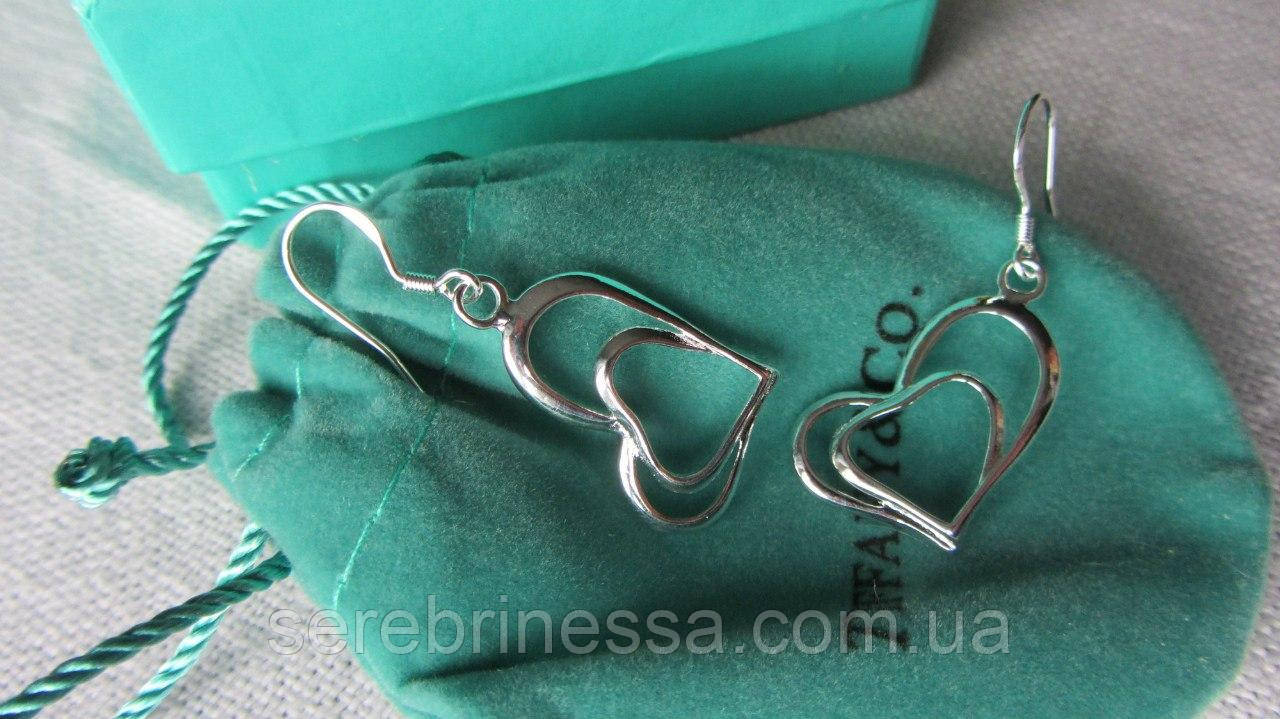 

Серебряные серьги двойные сердечки реплика Tiffany