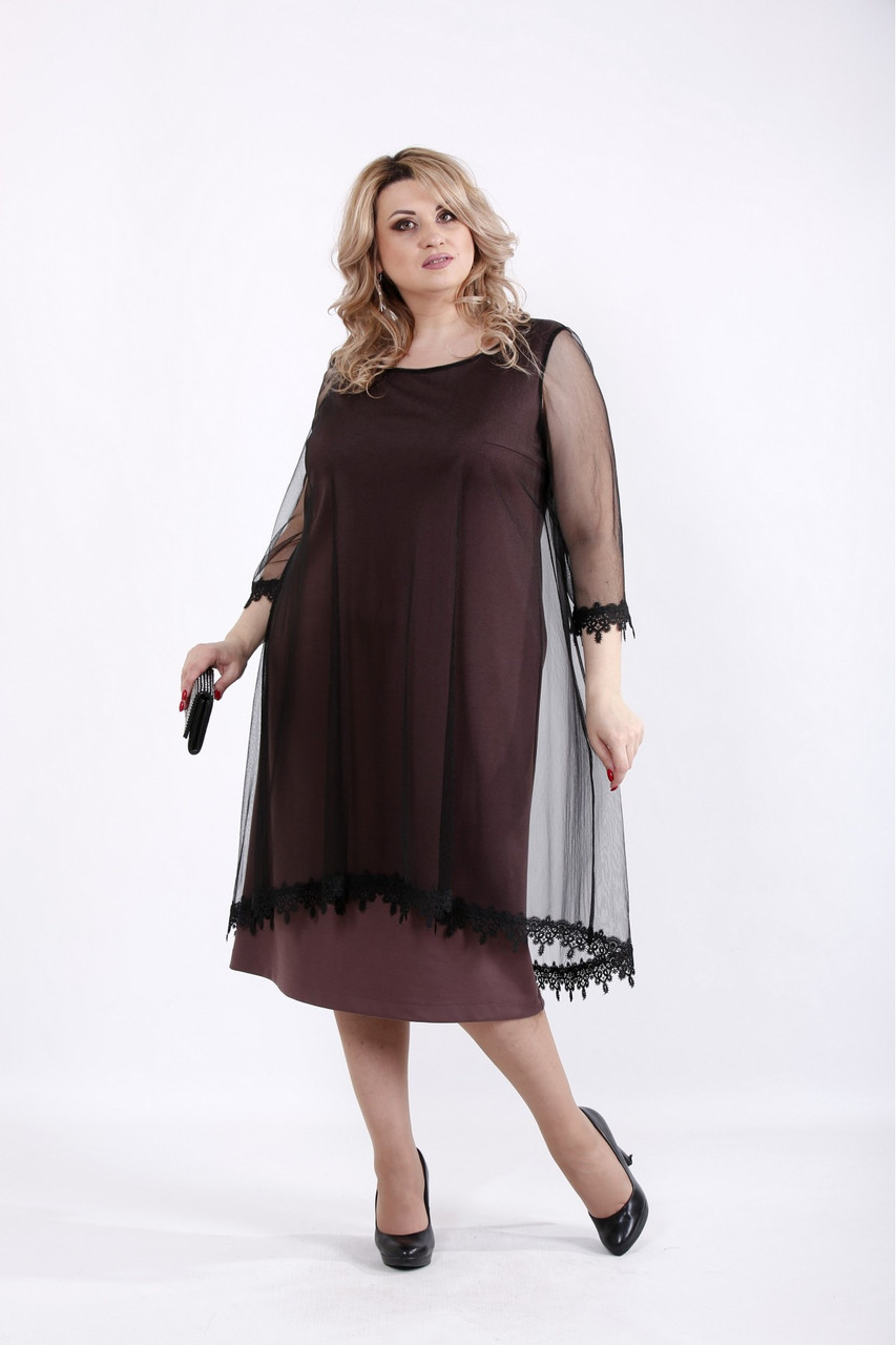 

Женское бисквитное платье с органзой 01063 / размер 42-74 / большие размеры