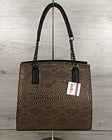 Каркасна жіноча сумка Адель коричневого кольору зі кавова рептилія