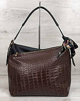 Женская сумка Нея черного цвета со вставкой коричневый крокодил
