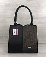 Класична жіноча сумка Трикутник чорного кольору зі вставкою золото