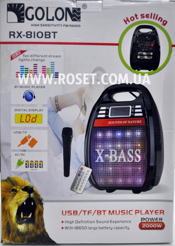 

Проигрыватель-колонка с микрофоном - Golon RX-810BT X-BASS 2000W