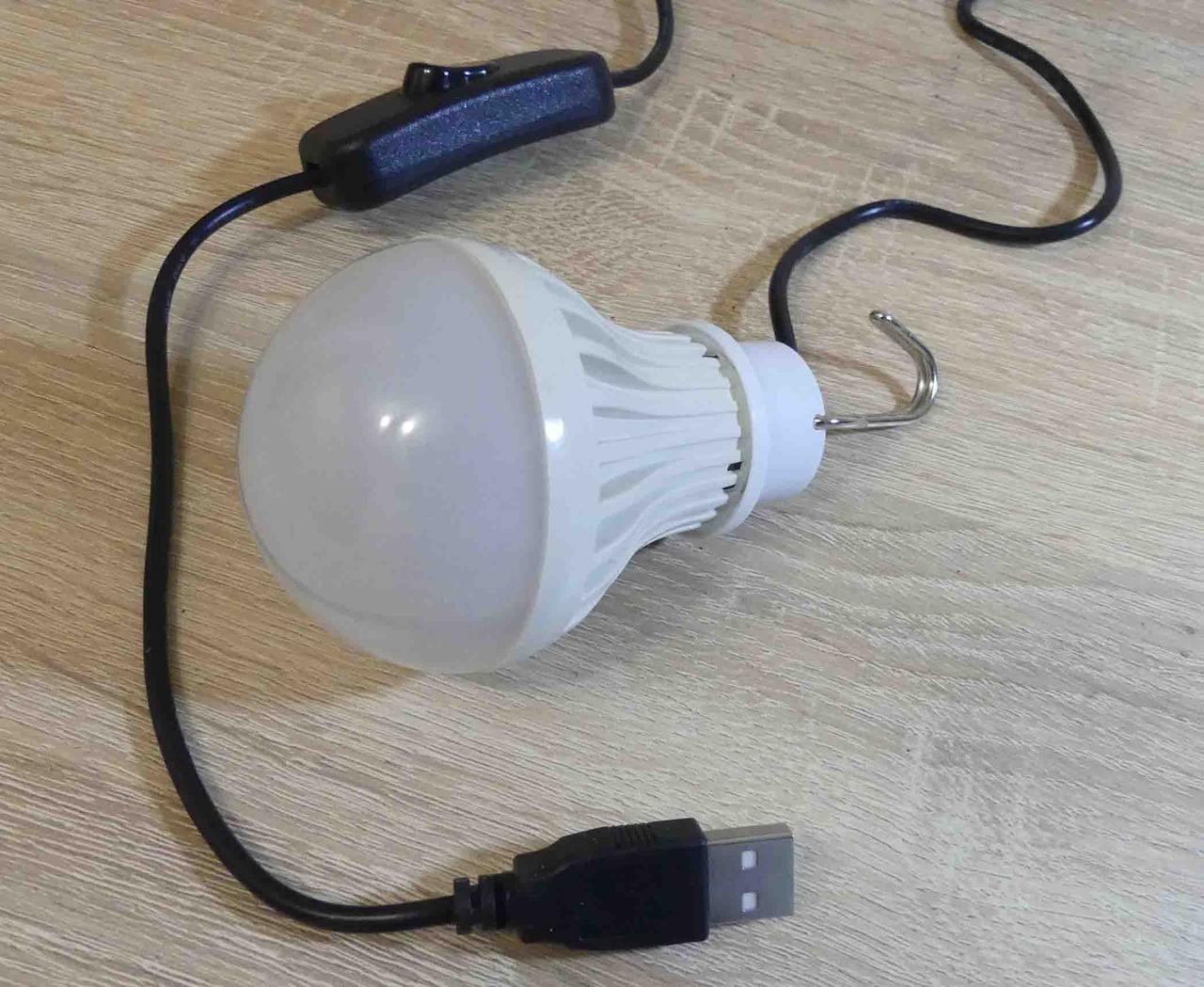 Светодиодная лампа 5 Ватт 5 Вольт с удлинителем, выключателем и USB .