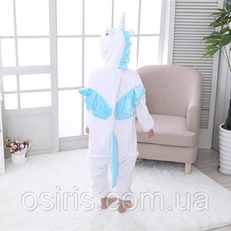 Піжама Кігурумі для дівчаток білий Єдиноріг з блакитними крилами дитячий