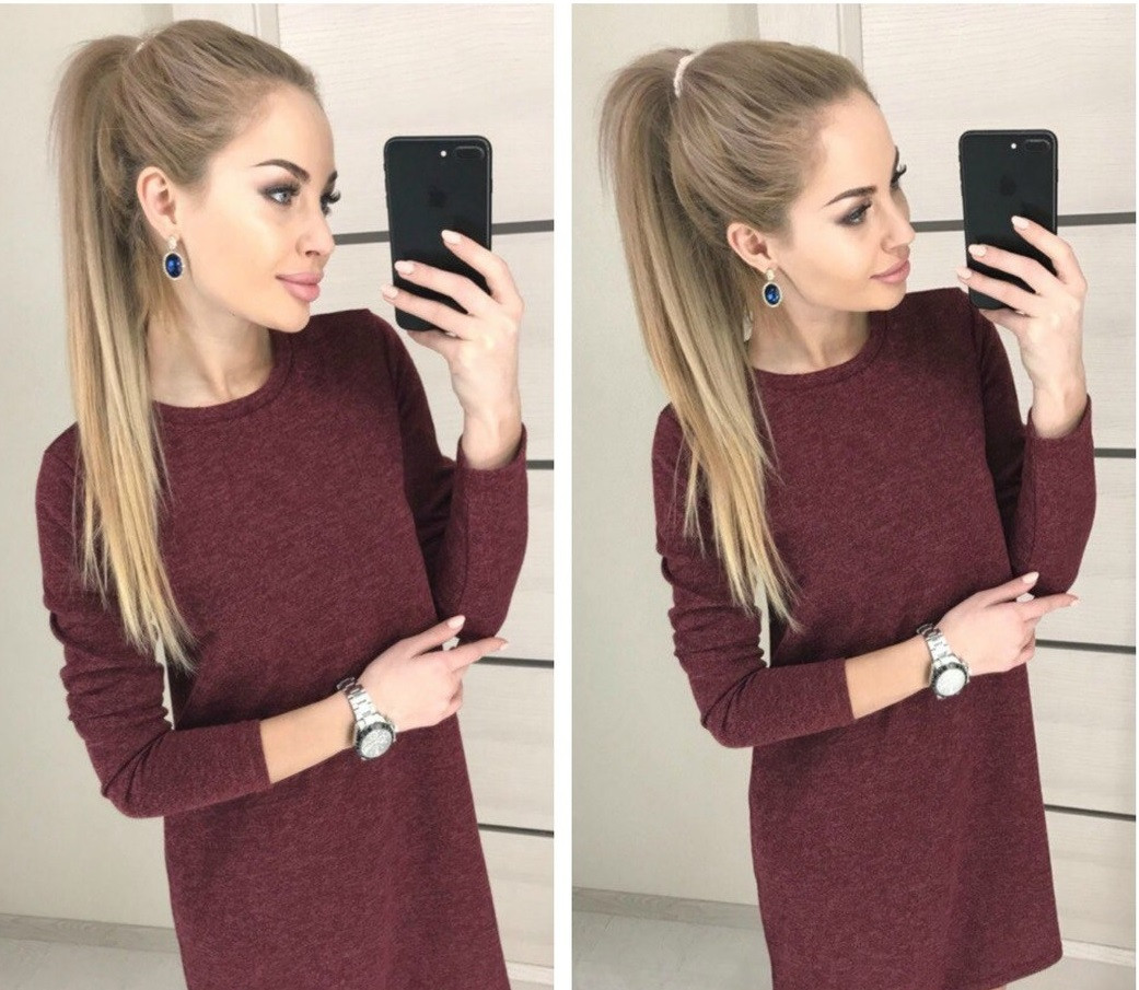 

Меланжевое свободное женское платье Бордовый, 48