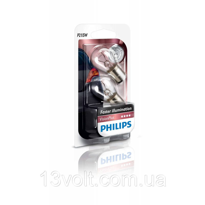 

Лампа накаливания PHILIPS P21/5W 12V 21/5W BAY15D VISIONPLUS (Blister - 2 pc.) 12499VPB2