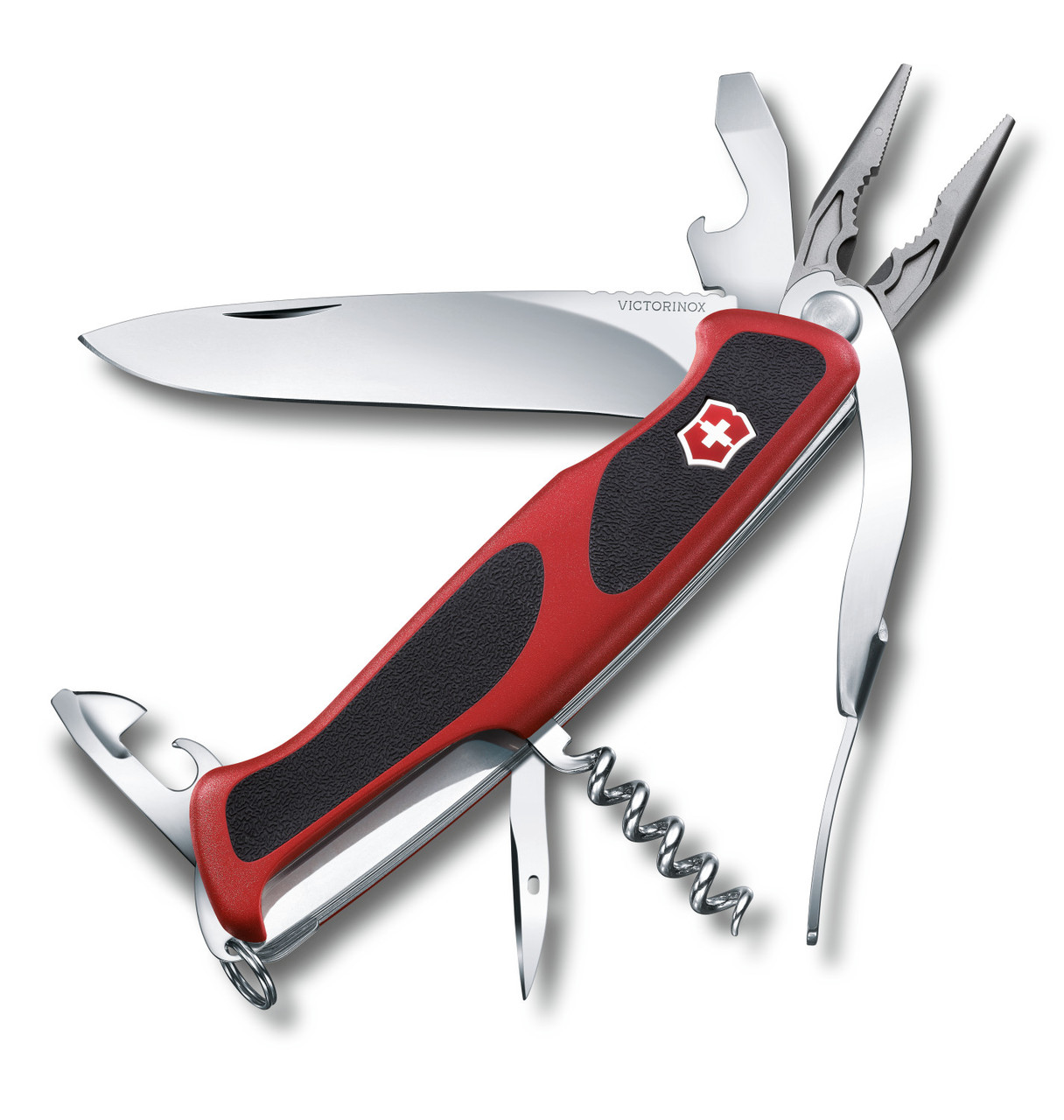 

Нож раскладной Victorinox Delemont "RangerGrip Handyman" Швейцарский нож на 17 функций черно-красного цвета, Красно - черный