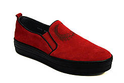 Сліпони червоні мокасини нубук жіноче взуття великих розмірів Sei stupenda BS Red Nub by Rosso Avangard