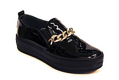 Сліпони мокасини чорні шкіряні жіноче взуття великих розмірів Sei stupenda Black Lack BS Rosso Avangard