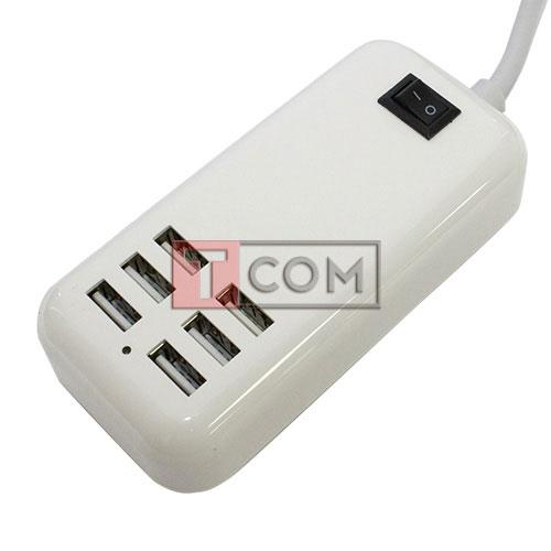

Сетевая зарядка на 6 гн.USВ (AC 220V/ DC 5V 3A, 20W) c кабелем 1,5м белая, Белый