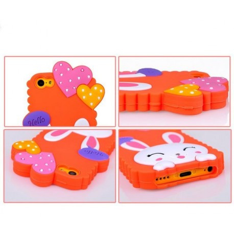 Чехол Cute Heart Hello Rabbit Оранжевый для IPhone 5/5S