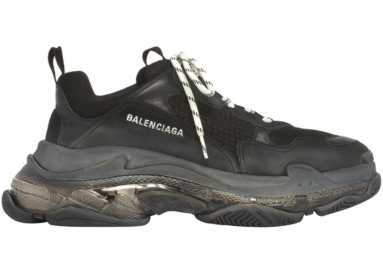 Balenciaga Black Triple S Distressed Leather Sneakers for