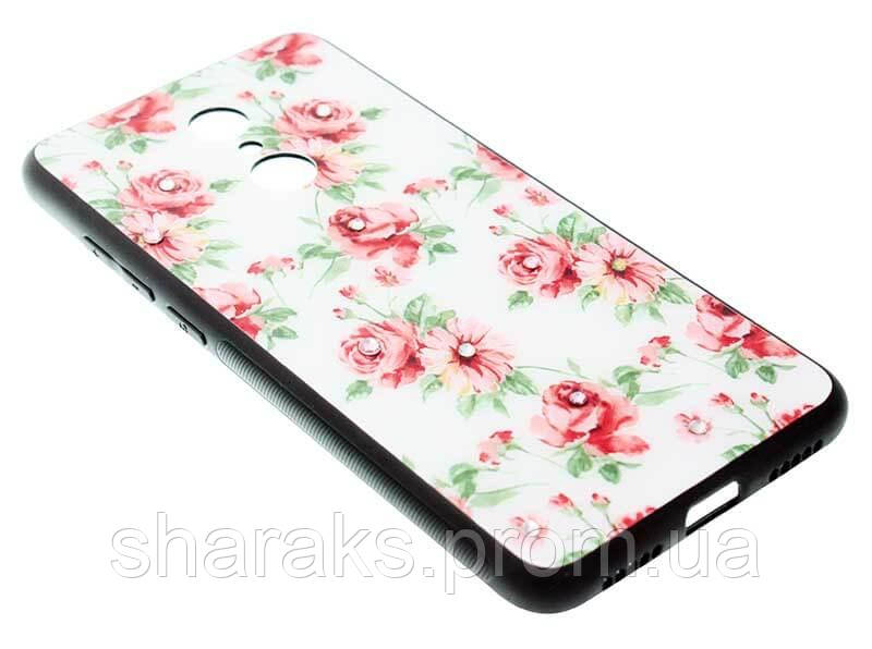 

Пластиковый чехол для Xiaomi Redmi 5 "Цветы на белом" с 3D стеклом со стразами