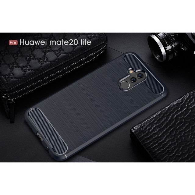 чехол Huawei Mate 20 Lite силиконовый Carbon Fibre темно-синий