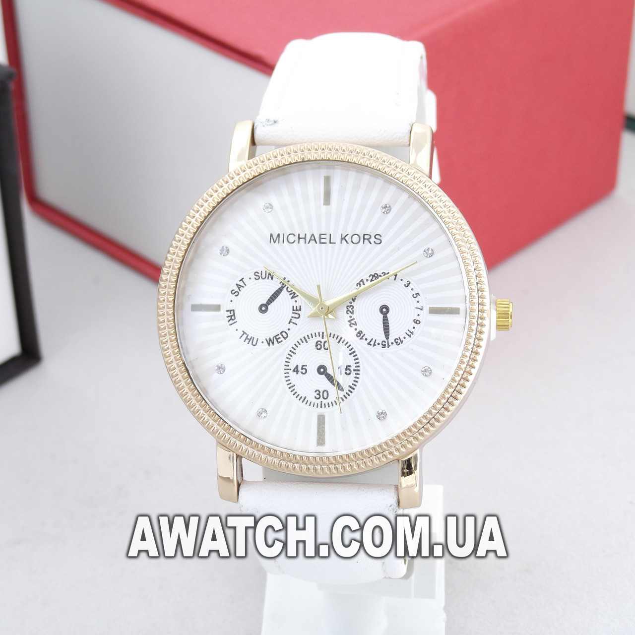 

Женские кварцевые наручные часы Michael Kors M212 / Майкл Корс на кожаном ремешке белого цвета