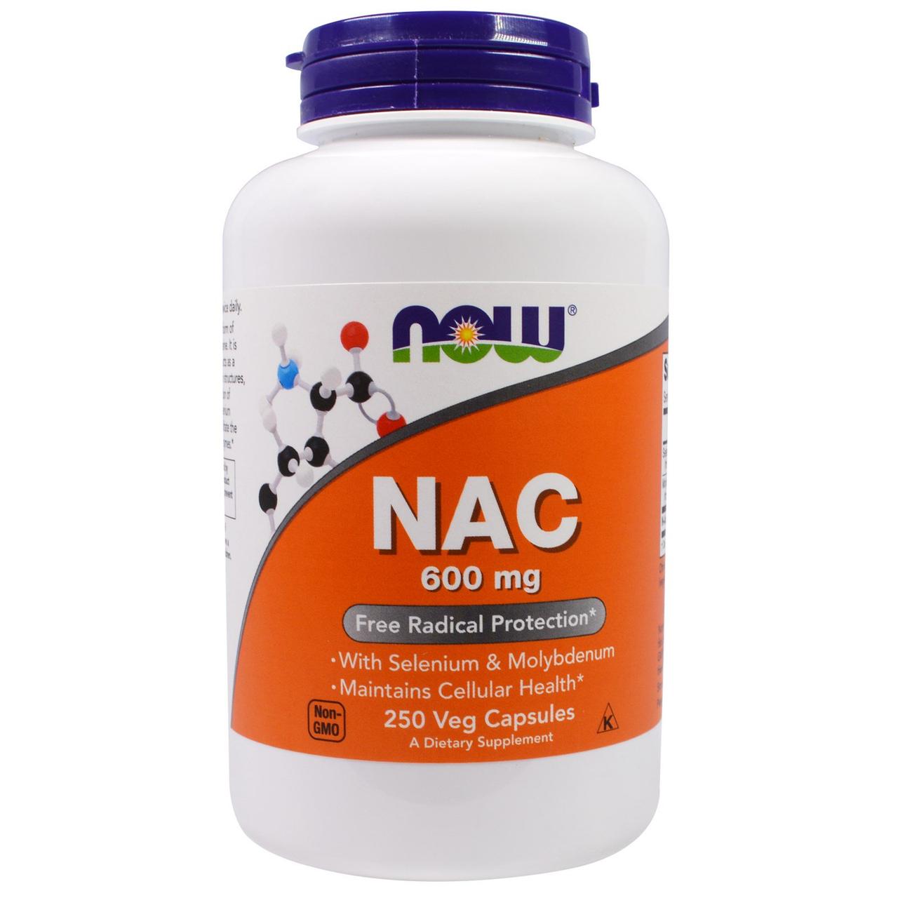 Ацетилцистеин, NAC (N-Acetyl Cysteine), Now Foods, 600 мг, 250 капсул .