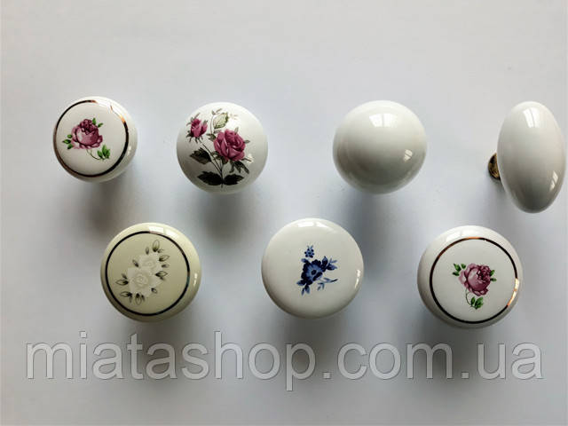 Меблева ручка кнопка кераміка , рисонок з квіткою