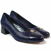 Туфлі великого розміру жіночі на підборах 4 см Pyra V Gold Blu Lether by Rosso Avangard шкіряні сині каблук 