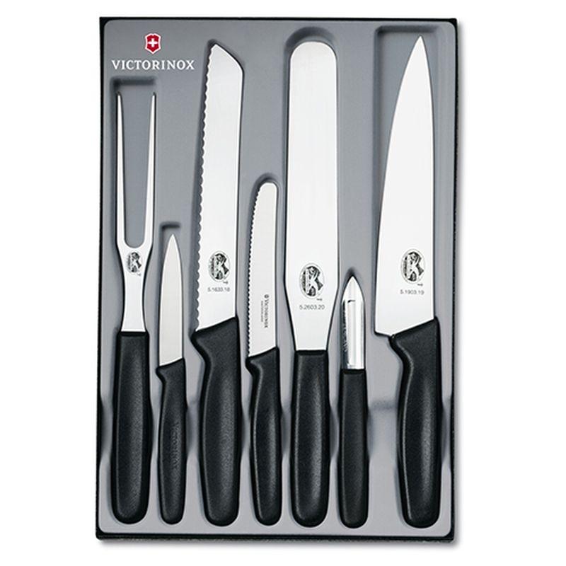 

Акция! Кухонный набор Victorinox Kitchen Set 7шт с чёрной ручкой (4 ножа, вилка, овощечистка, лопатка)