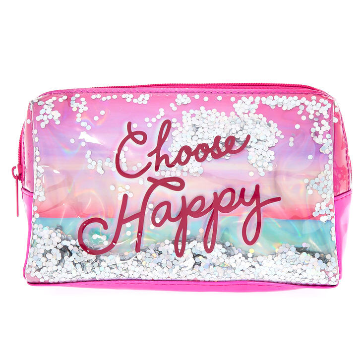 

Косметичка женская яркая розовая голографическая Choose Happy фирмы Claire’s