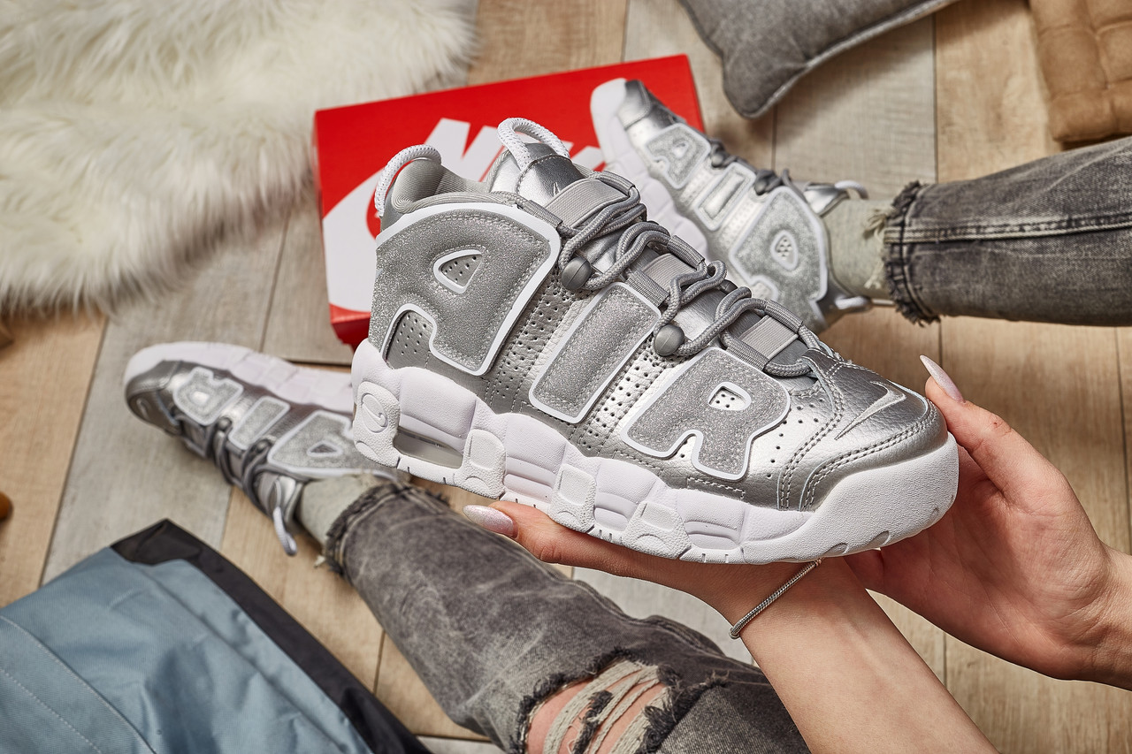 

Женские кроссовки Nike Air More Uptempo “Loud and Clear” Metallic Silver White Найк Аир Мор Аптемпо Реплика, Серебристый