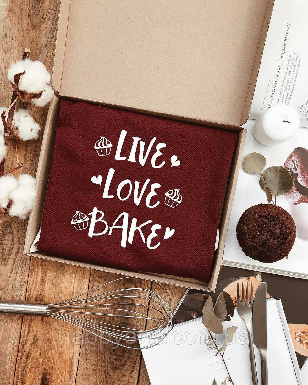 

Фартук из саржи "Live. Love. Bake", Бордовый