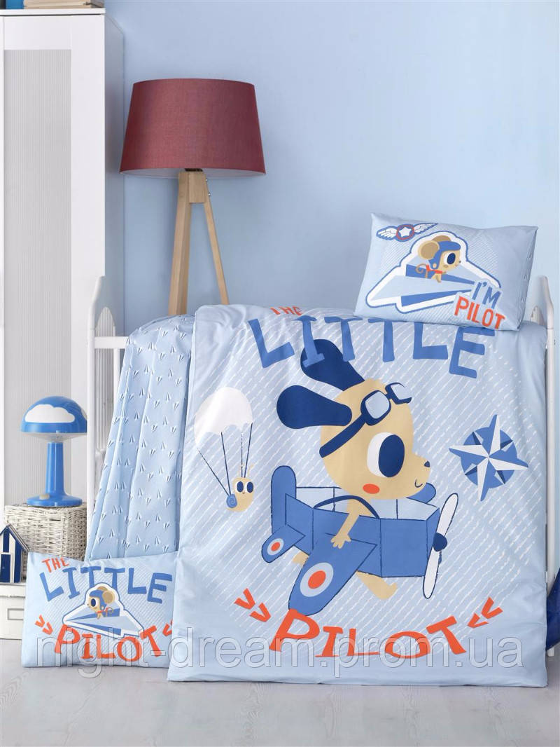 

Комплект постельного белья для малышей Victoria Ранфорс Litte Pillot, Голубой